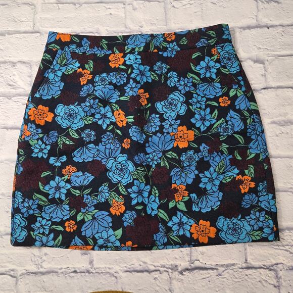 NWT Loft Pencil Skirt Forest Blooms Blue Black Orange Floral Woven Lined size 8 - Picture 10 of 10
